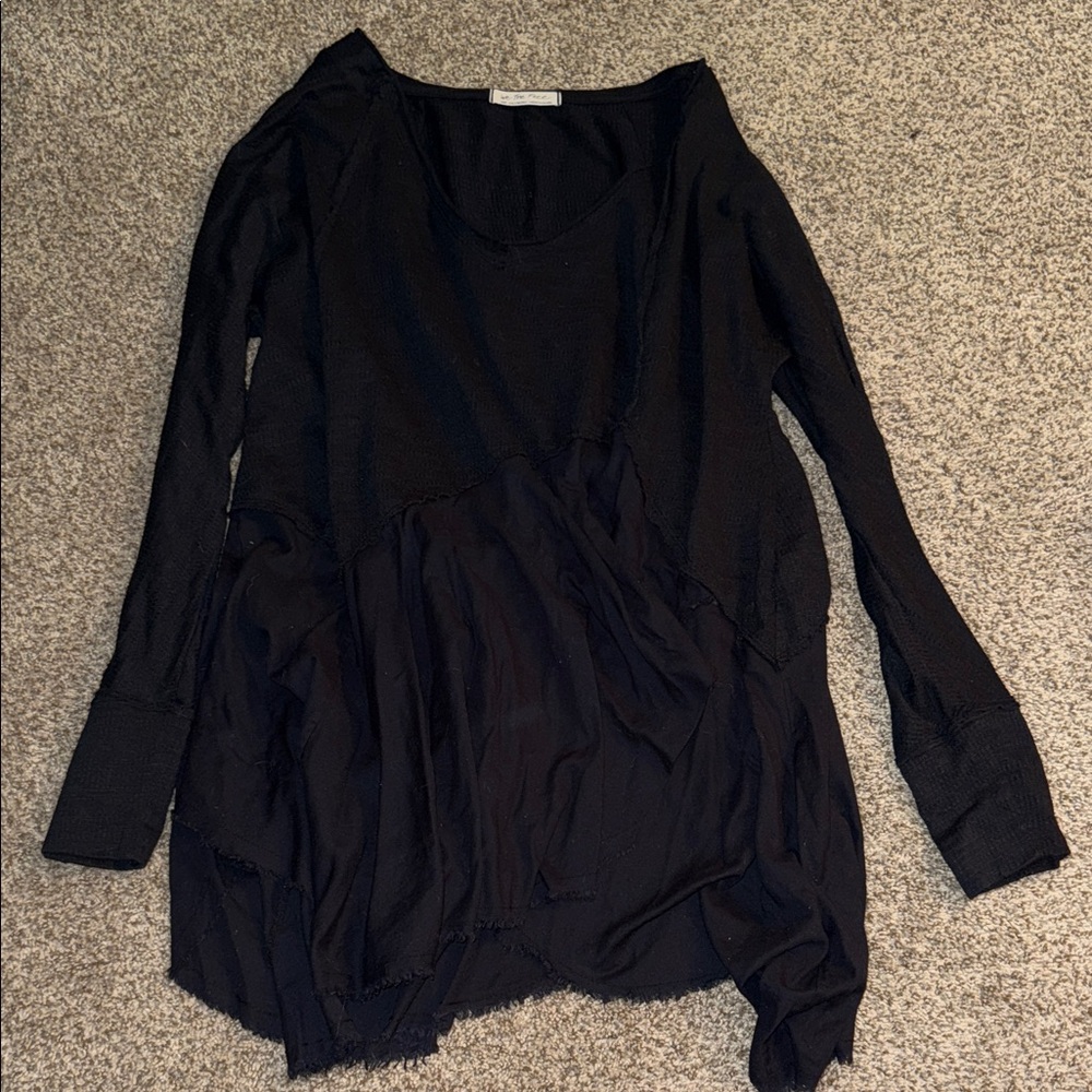 Free People Black Textured Long Sleeve Top